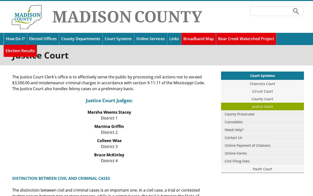 Madison County Justice Court jurisdiction information