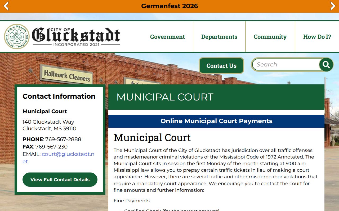 Gluckstadt Municipal Court jurisdiction and schedule